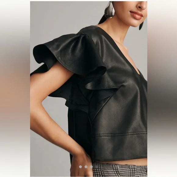 Maeve Cropped Ruffle-Sleeve Blouse - Large - Picture 5 of 7